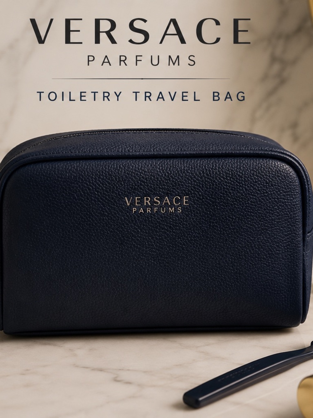 Versace Parfums Toiletry Travel Bag Luxury Amenity Kit Navy